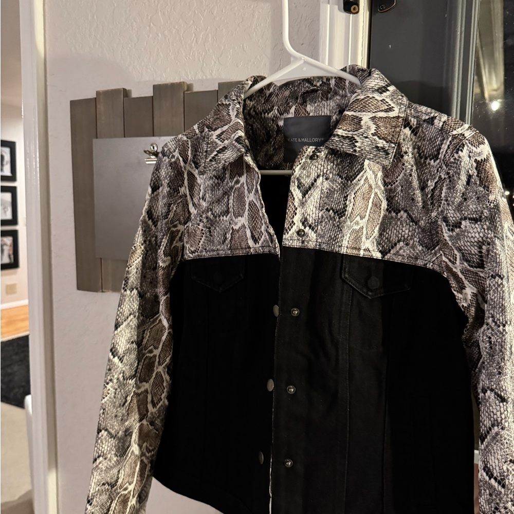 Allure Black and Brown Jean Jacket with Snakeskin Print